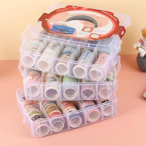 JforSJizT Washi Tape Box Organizer Storage,Divider Closet Container,3 Layers Detachable with 30 Adjustable Compartments, Masking Tape Desktop Tape DIY Sticker Roll Tape Cutter Holder Storage thumbnail 4
