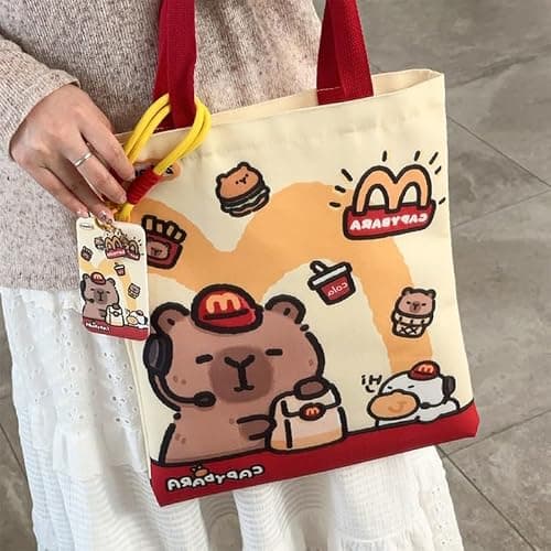Cartoon Kawaii Capybara Canvas Bag Novelty Creative Tote Bag Daily Large Capacity Shoulder Bag Cute Capybara Handbag Gifts thumbnail 2
