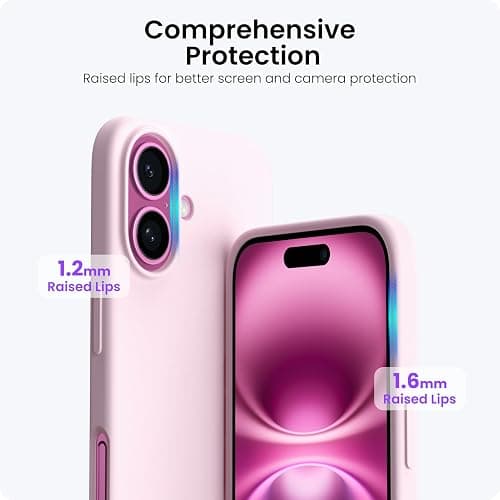 ORNARTO Compatible with iPhone 16 Case 6.1", Slim Liquid Silicone 3 Layers Full Covered Soft Gel Rubber Shockproof Phone Case, Protective Cover with Anti-Scratch Microfiber Lining-Chalk Pink thumbnail 4