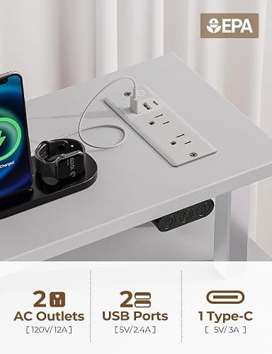 Seventable Computer Desk with Power Outlets & LED Light, 39 inch Home Office Desk with 5 Drawers, Writing Desk with Monitor Stand, Work Desk for Home Office, White thumbnail 7