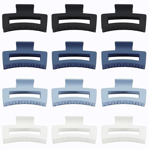 Sisiaipu 12 Pcs Medium Hair Clips, 3.5 Inch Square Claw Clips for Thick and Thin Hair - Blue thumbnail 2