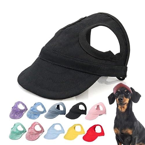 Auiepet Outdoor Sun Protection Hood for Dogs - Canvas Hat With Ear Holes and Adjustable Neck Strap (Black, Medium) - Image 1