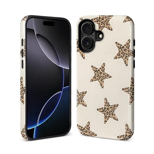 DAIZAG Case for iPhone 16 [Compatible with Magsafe] for Girl Women Scratch Resistant Shockproof Coquette Case, Leopard Print Stars - Image 1
