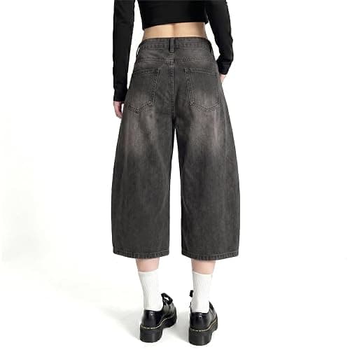 OTEEGX Jorts Women Baggy Jean Shorts Summer Long Denim Y2k Shorts for Women | Barrel Wide Leg Capri, High Rise, 4 Pockets, Plus Size Summer Bermuda Jorts, Boyfriend Vintage Streetwear thumbnail 2