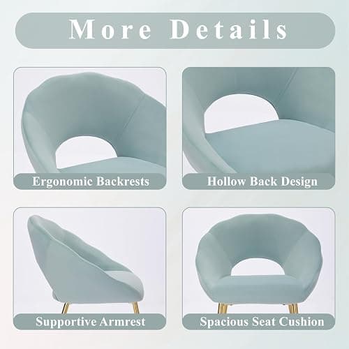 Modern Vanity Chair, Living Room Chair with Gold Metal Legs,Velvet Dining Chair, Comfy Accent Chair for Makeup Room, Waiting Room, Dressing Room, Bedroom, Dining Room, Home Office (1, Blue-green) thumbnail 4