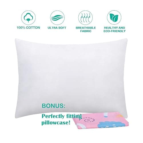 Cottonblue Toddler Pillow Set with Organic Cotton Pillowcase, Pink Unicorn, 14x19 inches, Machine Washable thumbnail 4