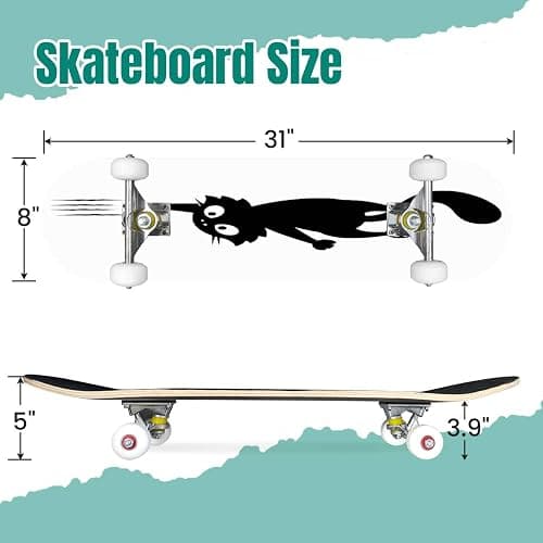 EFTOWEL Skateboards Black cat Scratching The Wall Silhouette of Cartoon cat Climbing The Classic Concave Skateboard Cool Stuff Teen Gifts Longboard Extreme Sports for Beginners and Professionals thumbnail 4