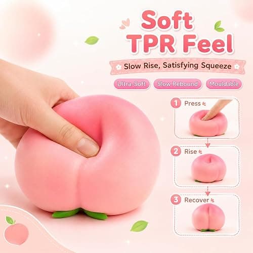 6In Peach Squishy, Jumbo Squishy Peach Giant Big Realistic Peach Moldable Soft Squishys Slow Rising Stress Ball for Anxiety Stress Party Favor for Adults (6IN Peach) thumbnail 3