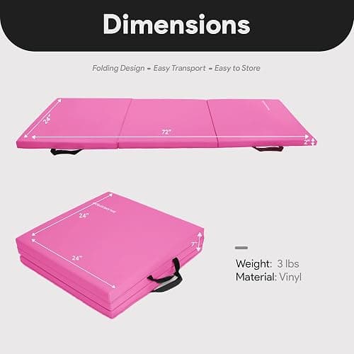 BalanceFrom 6x2 Feet 3-Panel Folding Gymnastics Mat – 2-Inch Thick Pad with Vinyl Surface and Carrying Handles for Tumbling, Yoga, Pilates, Home Workouts, and Martial Arts thumbnail 3