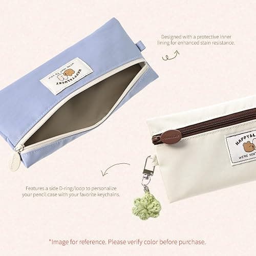 Monolike Happy and Lucky Flat Pencil Case, Brown - Slim Water-Resistant Nylon Pen Pouch, Aesthetic Pastel Stationery Organizer for Office thumbnail 4