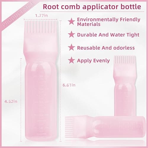 BLAAROOM 2Pack Root Comb Applicator Bottle - 6 Oz Hair Oil Applicator, Dye Bottle Tools with Oil Dispenser & Root Comb Brush - Pink thumbnail 2