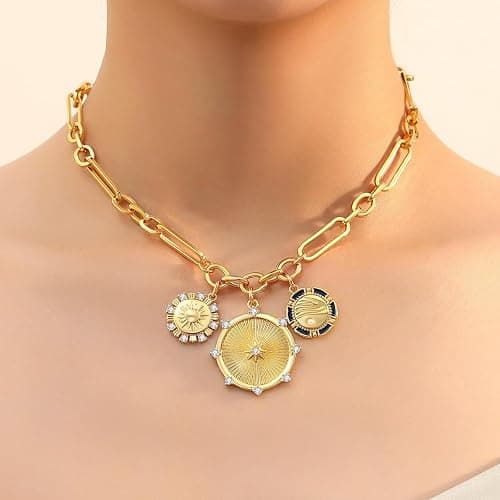 HETICA Chunky Gold-Plated Necklace for Women Heart Pendants Necklace Sun Flower Necklace Fashion Hip Hop Choker Gift thumbnail 7