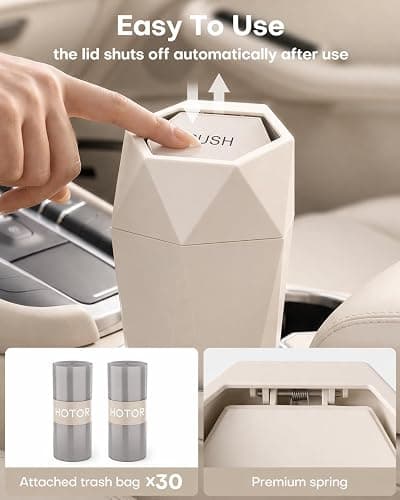HOTOR Car Trash Can with Lid, Leakproof, Beige, 2 Pack | Car Accessories for Interior, Garbage Can with 30 Attached Trash Bags, Multipurpose Organizer and Storage for Home & Office thumbnail 2