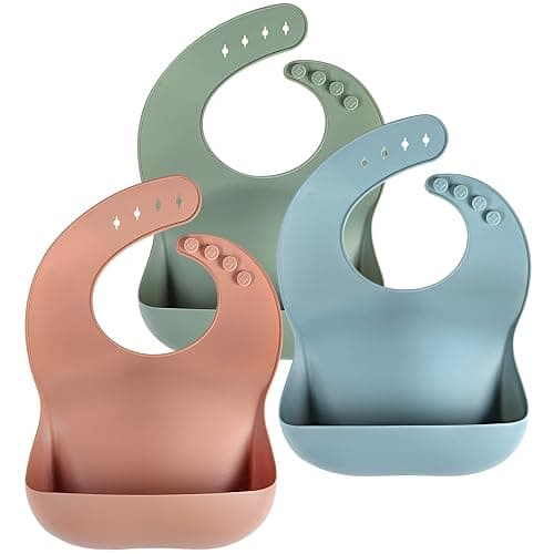 Eascrozn Silicone Bibs for Babies Toddler Set of 3, BPA Free, Soft Adjustable Waterproof Bibs for Feeding Essentials - Image 1