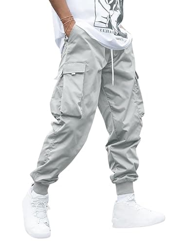 Men Techwear Cargo Joggers Flap Pocket Elastic Drawstring Waist Pants - Image 1
