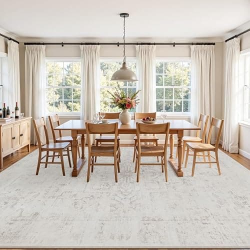 8x10 Area Rugs for Living Room: Vintage Boho Neutral Washable Rug Indoor Soft Large Area Rug Carpet for Bedroom Nursery Farmhouse Dining Room Office Floor Non-Slip Low Pile Under Table Neutral Cream thumbnail 3
