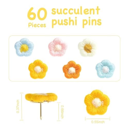 60 Pieces Decorative Pushpins Flower Thumb Tacks Decorative Florest Push Pin CorkBoard Florest Thumbtacks for Photo Wall,Featue Wall,Whiteboard,Cork Board,Map,Bulletin Board,Office or Home thumbnail 4