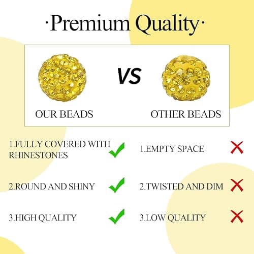Fishdown 200pcs 10mm Rhinestone Beads for Crafts and Spacer Beads Bulk for DIY Crafting,Sparkly Disco Ball Clay Bead Diamond Crystal Spacer Bead for Necklace Bracelet Earring Jewelry Making-Yellow thumbnail 4