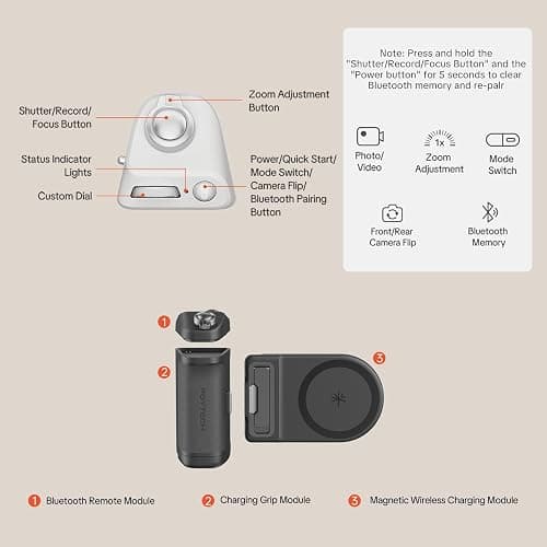 PGYTECH MagCam 2 Impugnatura per Smartphone Kit Modulare 3-in-1, Telecomando Bluetooth, Impugnatura di Ricarica e Supporto Wireless Magnetico MagSafe, per iPhone 12–17/Android 14 (Nero) thumbnail 4