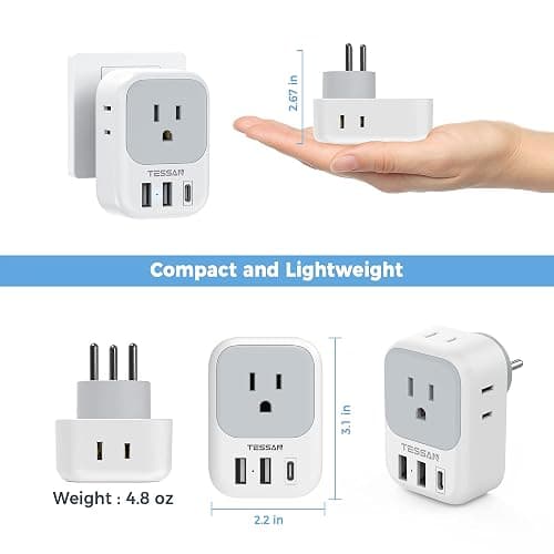 TESSAN US to Israel Plug Adapter, Type H Travel Adaptor | 4 American Outlets,3 USB Charger (1 USB‑C), Ideal for Jerusalem thumbnail 6