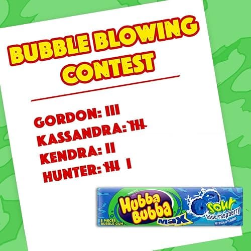HUBBA BUBBA Bubble Gum Blue Raspberry Sour Candy Chewing Gum Bulk, 18 Pack | Bulk candy gum multi-pack for sour candy fans; bubble gum packs for home, office, school, backpack, travel snack thumbnail 5