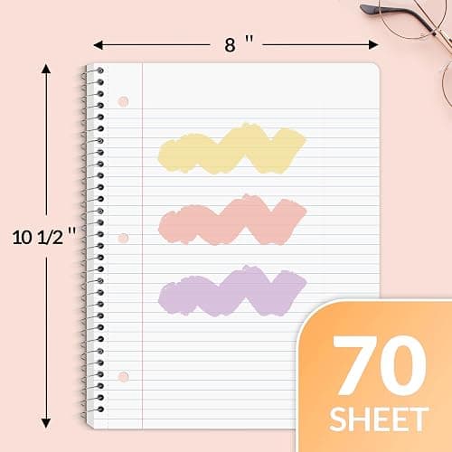 SUNEE Spiral Notebooks, 3 Pack, 1-Subject, College Ruled Paper, 8" x 10-1/2", 70 Sheets per Notebook, Pastel Colors Spiral Notebooks for School thumbnail 3