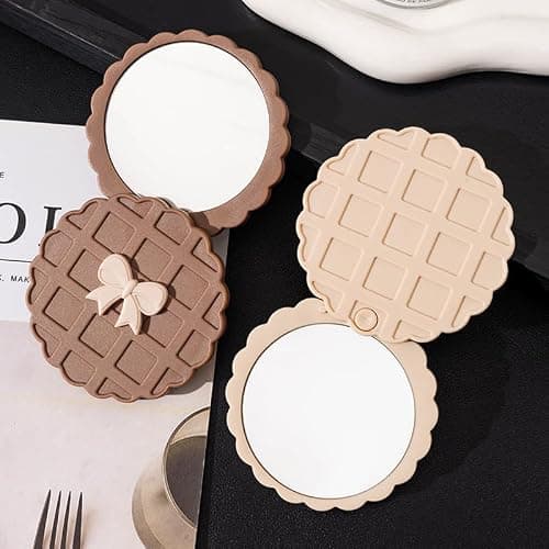 IEOSNGN Small Makeup Mirror,Round Mirrors for Women Girls,Perfect for Purse, Handbag, Touch-Ups, Everyday Use & Travel Essentials (Coffee) thumbnail 4