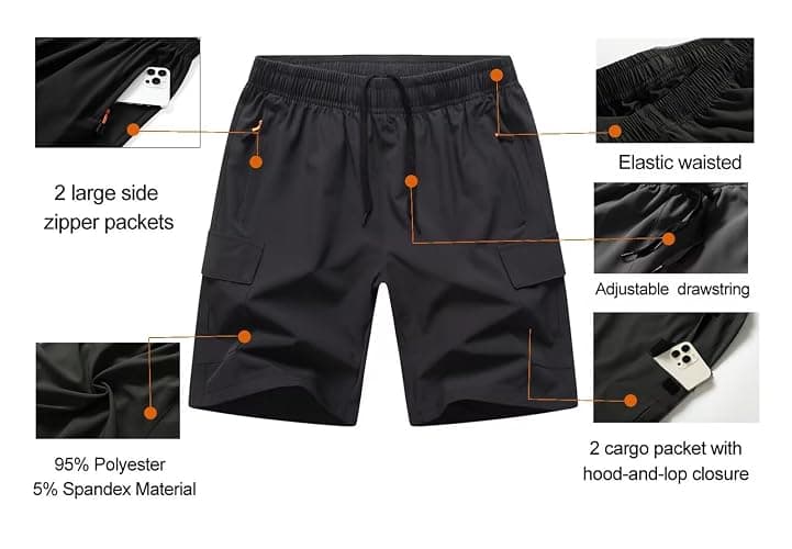 HONCAN Boys Cargo Shorts, Outdoor Quick Dry Hiking Shorts, Lightweight Athletic Short with Zipper Pockets thumbnail 2
