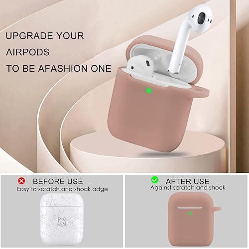 OLEBAND Case Fit for Airpod 1st/2nd Generation with Cute Bling Keychain,iPods Silione Cover Compatible for Apple Air pod/iPod 2 and 1 Gen Case,LED Visible,for Women and Girls,Milk Tea thumbnail 4