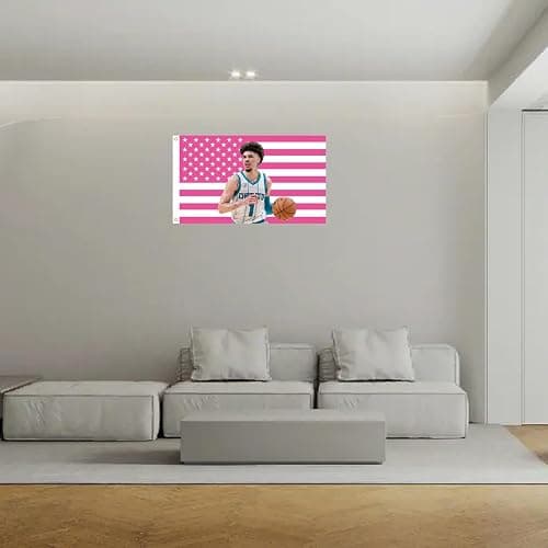 MAGJIUKE Lamelo American Flag Wall Tapestry,Pink Ball Wall Hanging Decor for Bedroom,3x5 Ft with Brass Grommets for College Dorm Room Bedroom Outdoor Parties Decor thumbnail 3