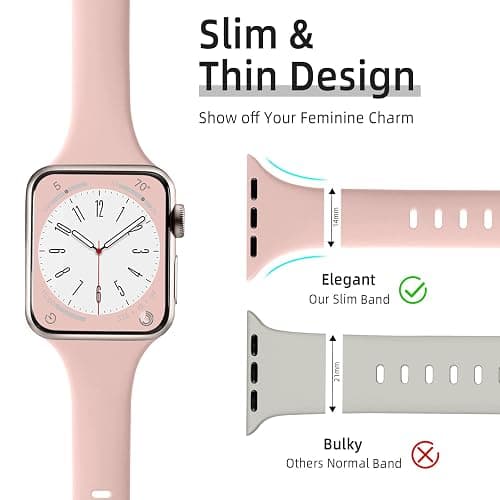 Lerobo Thin Slim Bands Compatible with Apple Watch 40mm 38mm 44mm 45mm 46mm 42mm 41mm 49mm SE iWatch Bands Ultra 3 2 1 Series 11 10 9 8 7 6 5 4 3 2 1 for Women Men, Soft Narrow Sport Strap Wristband thumbnail 2