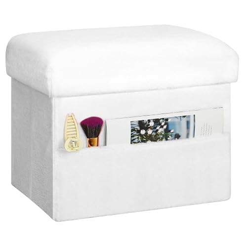 FaiPue Storage Ottoman Cube, Small Ottoman with Storage with Thicker Furry Padded Seat. Folding Soft Fur Foot Rest Stool for Living Room Bedroom, Holds Up to 300 lbs, 17x13x13IN (White) - Image 1