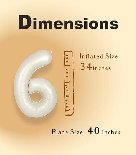SUWEN 40 Inch Cream White Large 6 Balloon Numbers Big Foil Helium 0-9 | Jumbo Happy 6th Mylar Birthday Party Decorations for Men or Women Anniversary Party Supplies thumbnail 4
