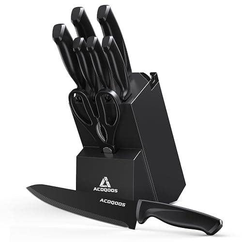 ACOQOOS Messerblock mit Messer10-teilig, Messerset mit integriertem Schärfer für den Küchengebrauch - küchenmesser Set Schwarz - Image 1