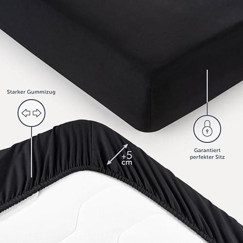 Blumtal® Spannbettlaken 180x200cm aus Microfaser - Oekotex zertifiziertes Bettlaken 180x200 - Leintuch 180x200/Spannbettuch 180x200cm - Spannleintuch 180x200-180x200 Spannbettlaken - Laken - Schwarz thumbnail 3