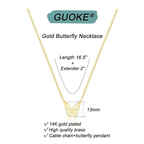 GUOKE 14K Gold Plated Dainty Pendant Butterfly Bead Boot Bee Baseball Flower Compass Airplane Hummingbird Tree Necklace Simple Jewelry Gift for Women thumbnail 6