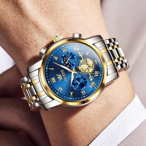 OLEVS Mens Watches Waterproof Stainless Steel Adjustable Bracelet Watch Quartz Analog Watch for Men Fashion Business Classic Mens's Wrist watch's Casual Watches Gold/Blue/Black/White/Face/Dial thumbnail 3