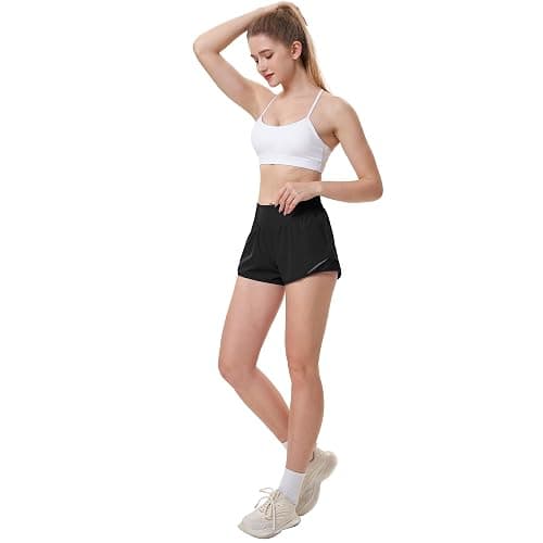 Aurefin High Waisted Athletic Shorts for Women, Womens Plus Size Running Workout Shorts with Liner and Zip Pocket 4 inch thumbnail 5