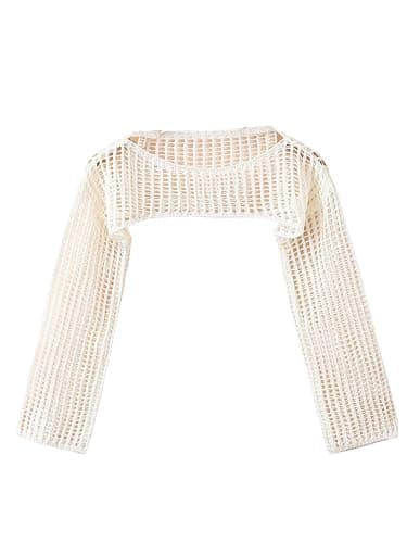 Floerns Girls Color Block Long Sleeve Drop Shoulder Crochet Crop Top Sweaters - Image 1