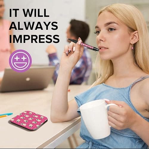 DV DESIGN 1 x Eco Square Coaster & 1 Pen Set - Adorable Pink Pug Puppies Animal Pets Drink Cup Mug Glass Table Protection Mat #8493 thumbnail 4