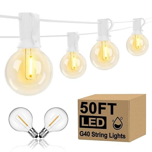 Goothy 50Ft Outdoor LED String Lights with 52 Shatterproof G40 LED Clear Globe Bulbs, Edison Vintage Bulbs E12 Base Hanging Sockets, Decorative Lighting for Café Patio Porch Party Yard Christmas-White - Image 1