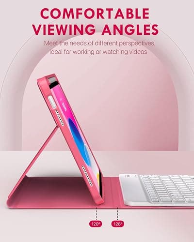 MoKo for iPad (A16) 11th Generation Case with Keyboard 11 inch 2025, iPad 10th Generation 10.9 inch Keyboard Case with Pencil Holder, Multi-Angle Detachable Bluetooth Keyboard, Pink thumbnail 6