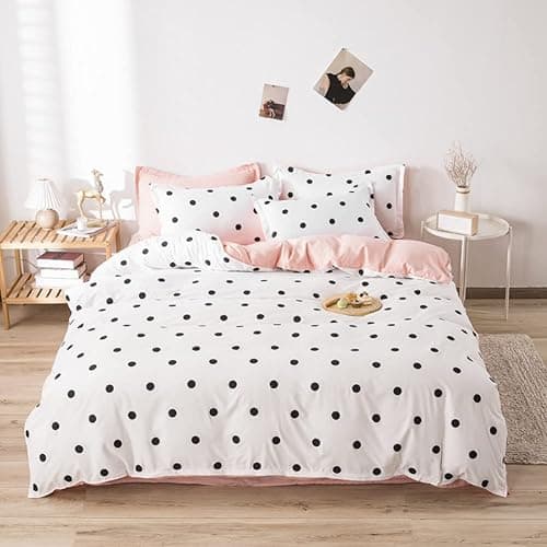 Polka Dots Duvet Cover Cute Kawaii Polka Dots Bedding Set Black and White Comforter Cover for Boys Girls Children Teens Bedroom Decor Minimalist Style Bedspread Cover Queen Size With 2 Pillow Case - Image 1