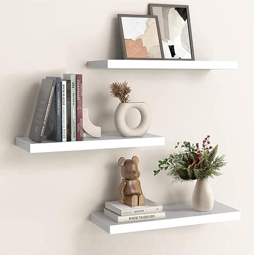 OUDIE White Floating Shelves - Wall Shelf Pack of 3, Modern Shelves for Bathroom, Bedroom, Office, Living Room Display, Kitchen Storage thumbnail 5