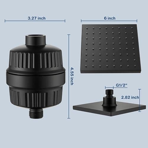 Cobbe High Pressure Filtered Shower Head Combo, Rain Shower Head with 20 Stage Shower Head Filter for Hard Water - Adjustable Replacement Remove Chlorine and Harmful Substances, Matte Black - Square - Matte Black thumbnail 2