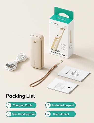 Aecooly Slim Portable Fan, Thin Handheld Fan, USB Rechargeable Mini Personal [24H Max Cooling Time], Battery Powered Small Foldable Pocket for Travel, Summer, Gifts for Women, Girls -Beige - 1 Pack - Beige thumbnail 7