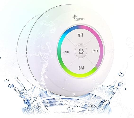 LEICKE Enceinte Bluetooth Portable Étanche Haut Parleur de Douche sans Fil Haute stéréo LED Lumière Ventouse puissante, Stéréo, Radio FM Mic Intégré, Idéal pour Plage, Cuisine et Piscine 5h - Image 1