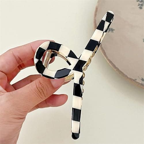 FAELBATY Hair Clip, Acetate Metal Claw Clip for Women, Strong Hold Claw for Heavy Hair, Checkerboard Pattern, 4.5" Jaw Clamp, Large Hair Accessories for Long Thick Hair thumbnail 6