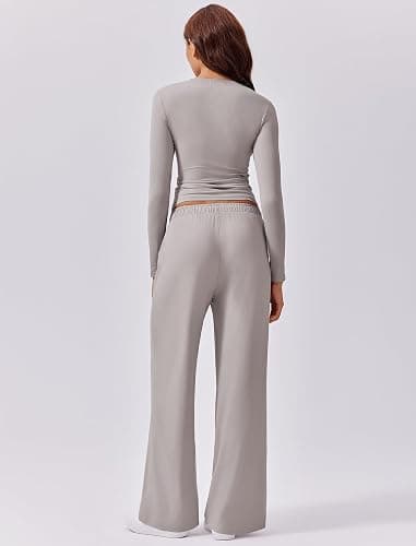 PINSPARK Women 2 Piece Lounge Set Long Sleeve Cropped Top Wide Leg Pants with Pockets 2024 Fall Outfits Matching Tracksuit thumbnail 2