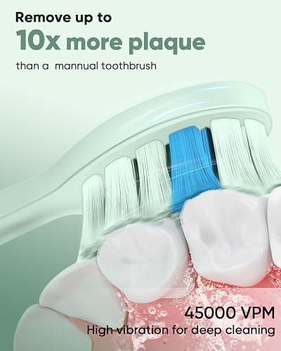 MySmile DY156 Electric Toothbrush for Adults, Rechargeable Sonic Battery Toothbrush Portable with 3 Brush Heads, 2 Mins 5 Modes Smart Timer, 45000VPM, One Charge for 60 Days - Green thumbnail 2
